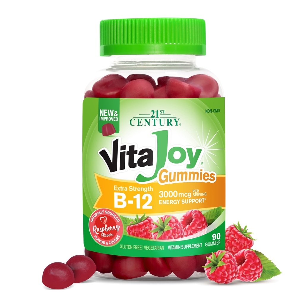 21ème siècle VitaJoy Extra Strength B-12 3000 mcg Gummies, framboise, 90 Comte