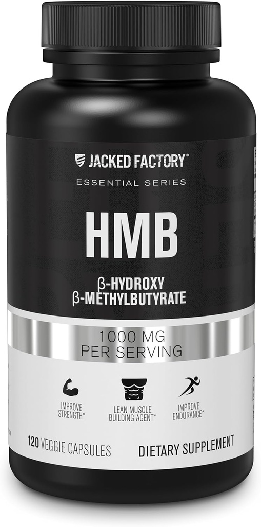 Jacked Factory Essentials HMB Capsules - HMB Ergänzungen für Lean Muscle Growth, Prävention von Muskelabbruch während Calorie-Deficits, & Enhancing Muscle Recovery - 120 Veggie Kapseln