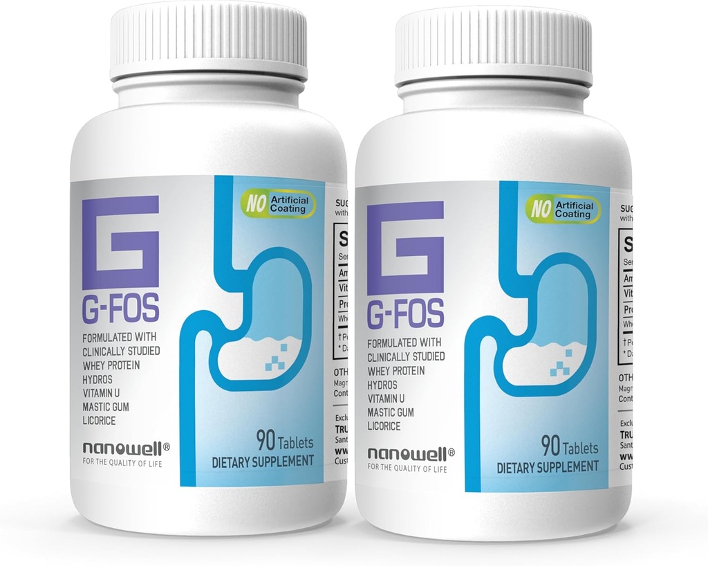 NANOWELL G-FOS Verdauungsergänzung, Vitamin U - 90 Tabletten X 2 Flaschen für 2 Monate (180 Zähler)