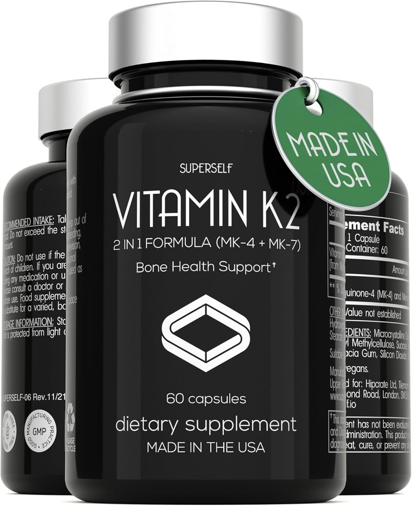 Vitamin K2 Kapseln 100 mcg - Vitamin K Complex MK-7 & MK-4-60 Kapseln - VIT K2 2 in 1 Formula High Strength Supplement MK7 MK4 - Made in USA - Vegan & Non-GMO