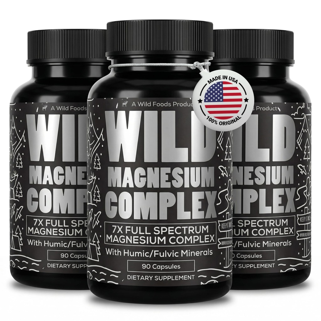 Aliments sauvages Supplément complexe de magnésium avec 7X formes de haute absorption, spectre complet, digestion facile de 500mg Glycinate, Bisglycinate, Malate, Orotate, Citrate, Taurate de 90 Capsule (paquet de 3)