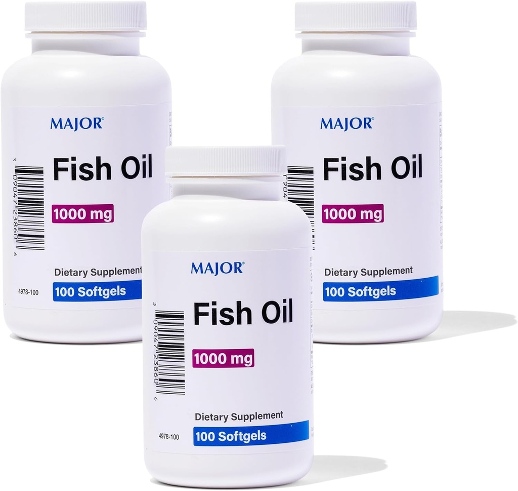 MAJOR Omega-3 Fischöl - Fish Oil Supplement 1000mg - 100 Softgels (3-Pack)