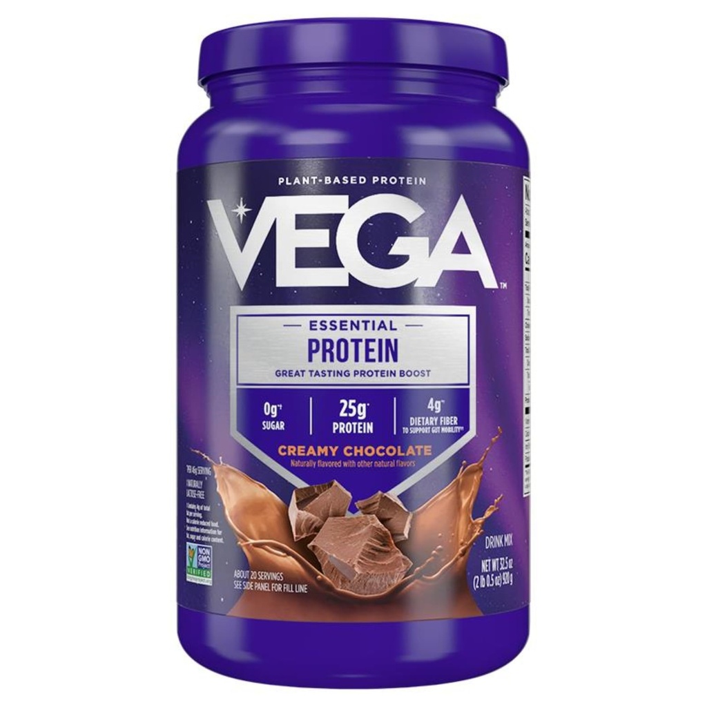 Protéines essentielles originales de Vega - 25g Protéines végétales, Chocolat crémeux, 20 portions, Mélange végétalien de boissons non OGM, Smoothie et Shake Ready, sans gluten, sans lait, 32.5oz (paquetage mai Vary)