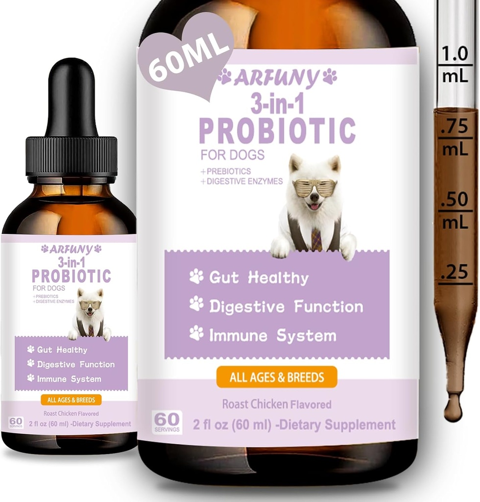 Probiotika für Hund - Flüssige Probiotika für Hunde unterstützen Gut Flora, Verdauungs-Gesundheit & Durchfall- Canine Verdauungsenzyme - Allergien & Itchy Hautentlastung - Roast Chicken Flavor