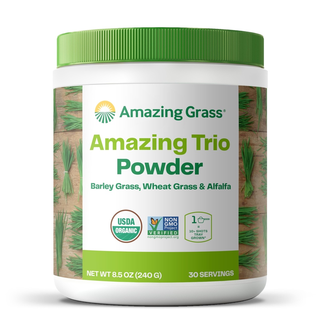 Erstaunliche GrasgrÃ1⁄4nen Trio: Grünpulver mit Weizengras, Alfalfa, & Gerste Grass, Rich Source of Chlorophyll, 30 Servierungen