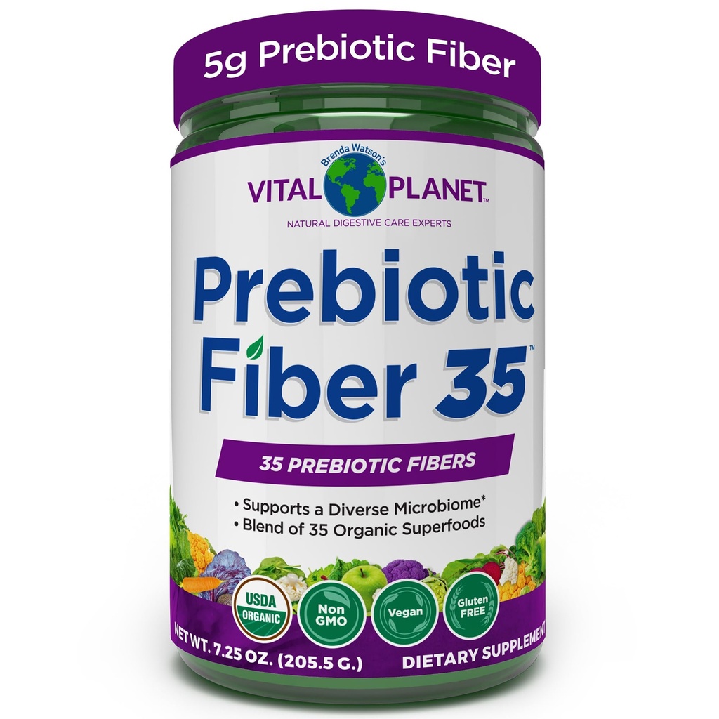 Planète Vital - Fiber 35 Poudre Diverse Supplément de fibre pour le soutien alimentaire et la constipation occasionnelle avec 35 fibres prébiotiques et 35 superaliments biologiques pour maintenir la régularité Bowel, 6,77 oz