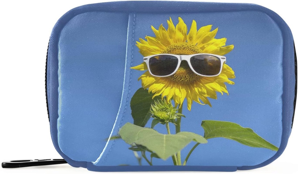 Funny Sunflower Pill Box 7 Day Pill Case Travel Pill Organizer Bag with Zipper Portable Weekly Case My Pills Case Compact Size for Vitamin Supplement Holder