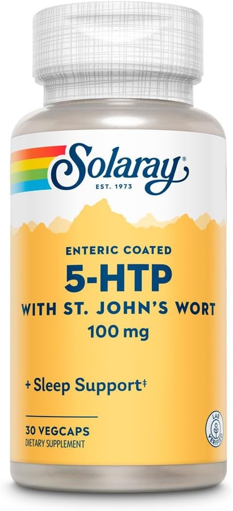 SOLARAY 5-HTP Plus St John's Wort - 30 capsules enrobées d'entérique - 100 mg - 30 portions