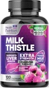Supplément de chardon de lait - Détox de nettoyage avancé du foie et réparation avec extrait de racine de dandelion - Natural Thistle Silymarin Marianum Extrait de foie de foie, non-OGM, embouteillé États-Unis - 120 capsules