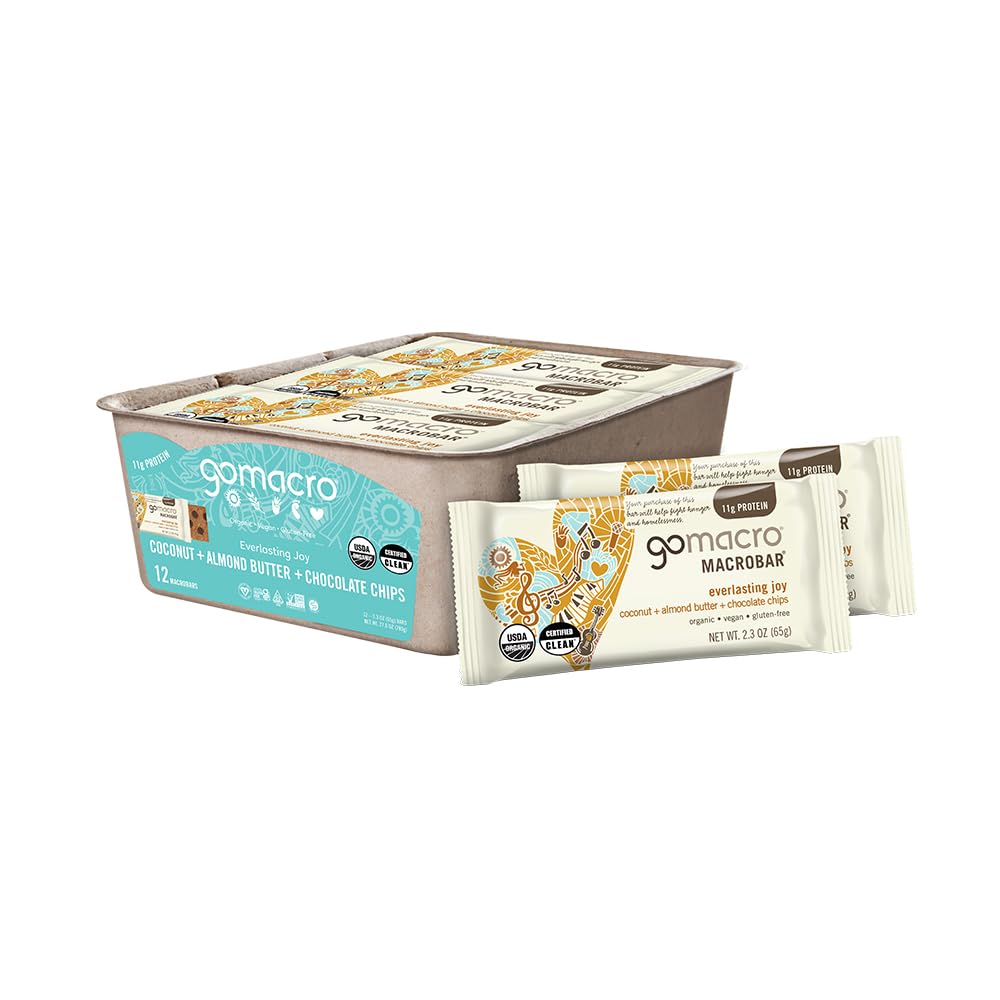 GoMacro MacroBar Organic Vegan Protein Bars - Coconut + Mandel Butter + Schokolade Chips (2.3 Unze Bars, 12 Count)