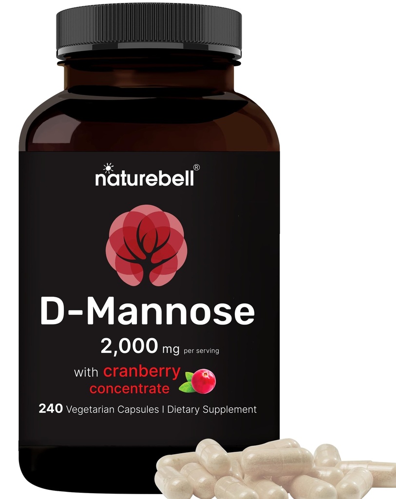 NatureBell D-Mannose 500mg Kapseln (2.000mg pro Servieren) | 240 Veggie Kapseln + Cranberry Konzentrat 40mg – Fast Acting Urinary Tract Health Pills – Ultra UTI Unterstützung für Damen und Herren