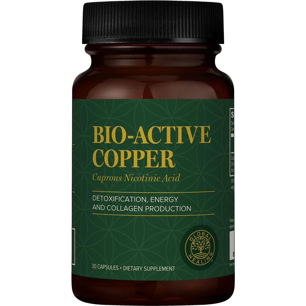 Global Healing Bio-Active Cuivre Supplément Cu1 - L'acide nicotinique Cuivre aide le corps de détox de l'intérieur - soutient le système immunitaire et la cellule rouge du sang - Niacine vitamine B3 Cuivre chélaté - 30 capsules