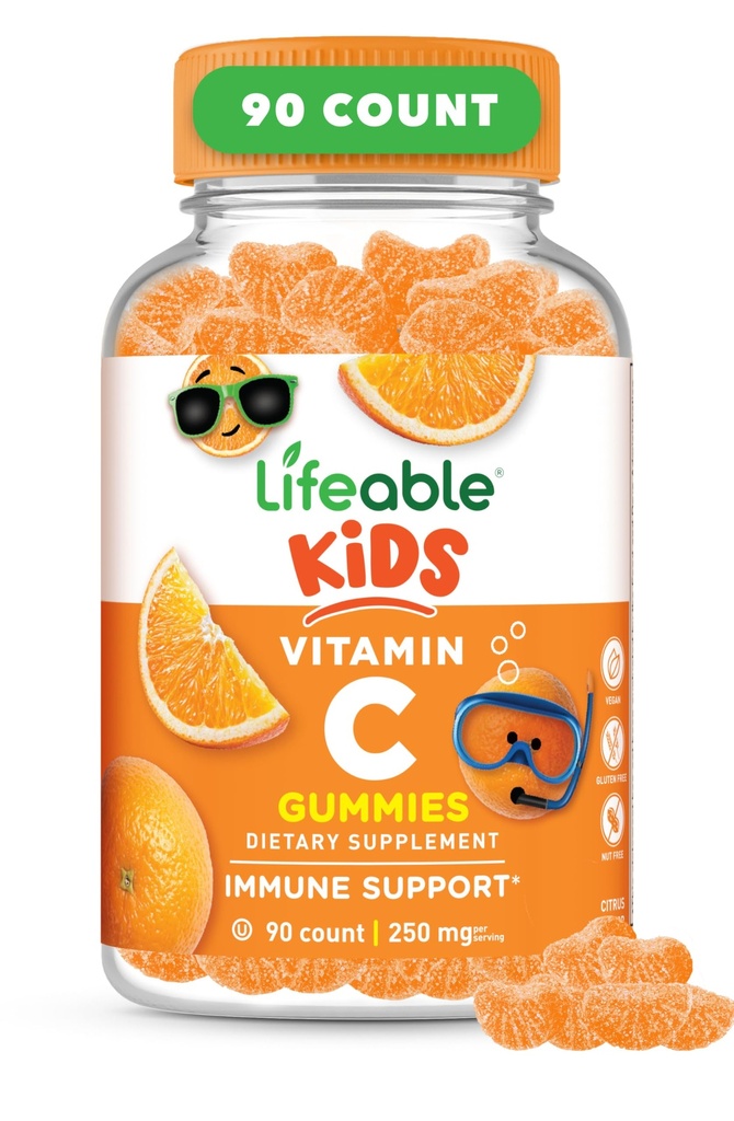 Lebensfähige Kinder Vitamin C Gummies | 250mg | Große Verkostung VIT C | Vegan GMO-freies Vitamin C Kaubare | für Immununterstützung | 90 Gummie