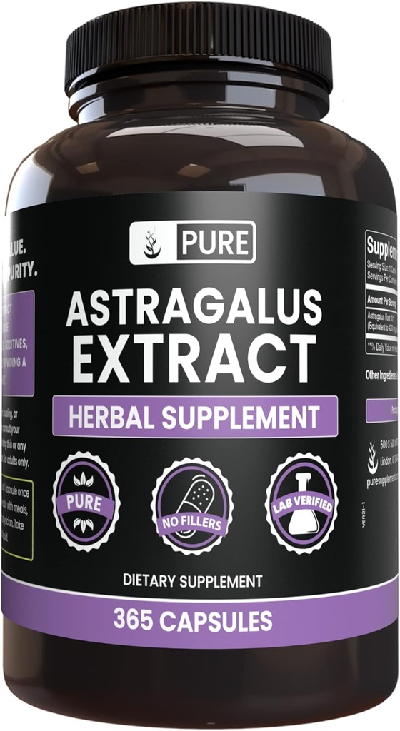 Pure Original Zutaten Astragalus (365 Kapseln) Kein Magnesium oder Reisfüller, Immer rein, Lab Verifiziert