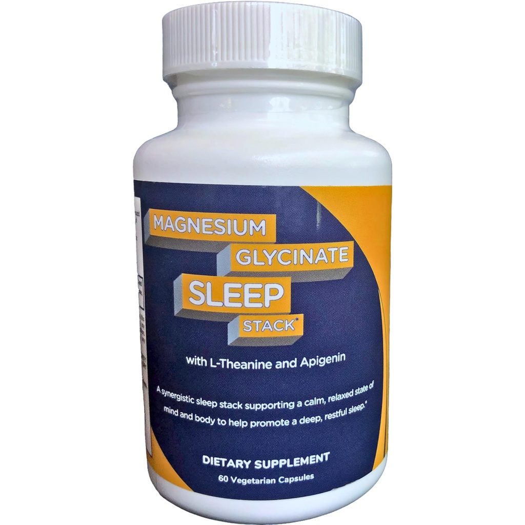 Magnésium Glycinate Sommeil Stack avec 200 mg de L-Theanine, 50 mg d'Apigenin, 175 mg d'élément Magnésium Glycinate.