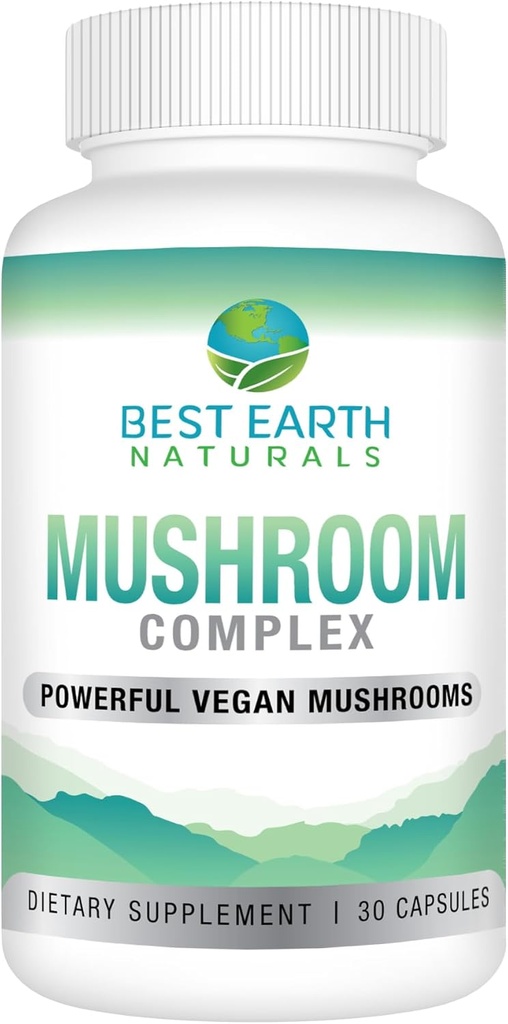 Best Earth Naturals Vegan Pilz Complex Supplement for Energy, Clarity & Cognitive - Immununterstützung w/Lion's Mane, Reishi, Chaga, Maitake & Shiitake 30 Tage Versorgung (30 Kapseln)