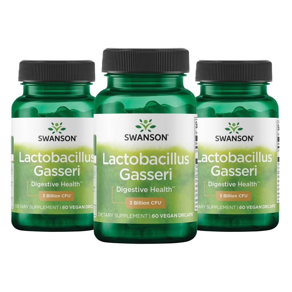 Swanson Lactobacillus Gasseri Probiotique pour adultes à la recherche d'un soutien digestif et métabolique avec 3 milliards CFU - résistant à l'acide, pas de réfrigération (60 capsules véganes, 3 paquets)