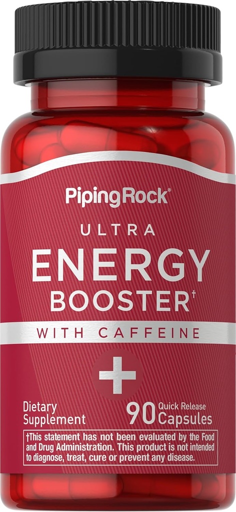 Piping Rock Energy Supplement mit Koffein | 90 Kapseln | Quick Release Energy Booster Pills | Non-GMO, Gluten Free Formula