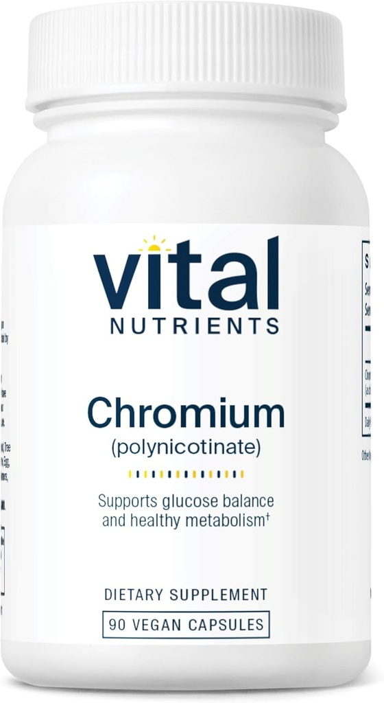 Vital Nährstoffe Chromium Polynicotinat 200mcg | Chrom Ergänzungen für gesunde Fett und Kohlenhydrat Metabolismus | Cholesterol Maintenance Supplement | Gluten, Dairy, Soy Free | Non-GMO | 90 Kapseln