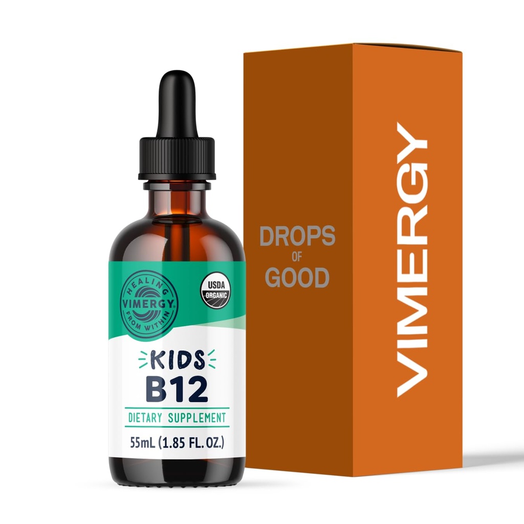 Vimergy Kids Organic Liquid B12 – Fördert die körperliche Entwicklung und kognitive Funktion* – Fast-Absorbierende Immununterstützung* – USDA Organic, Vegan, Non-GMO – 55 mL