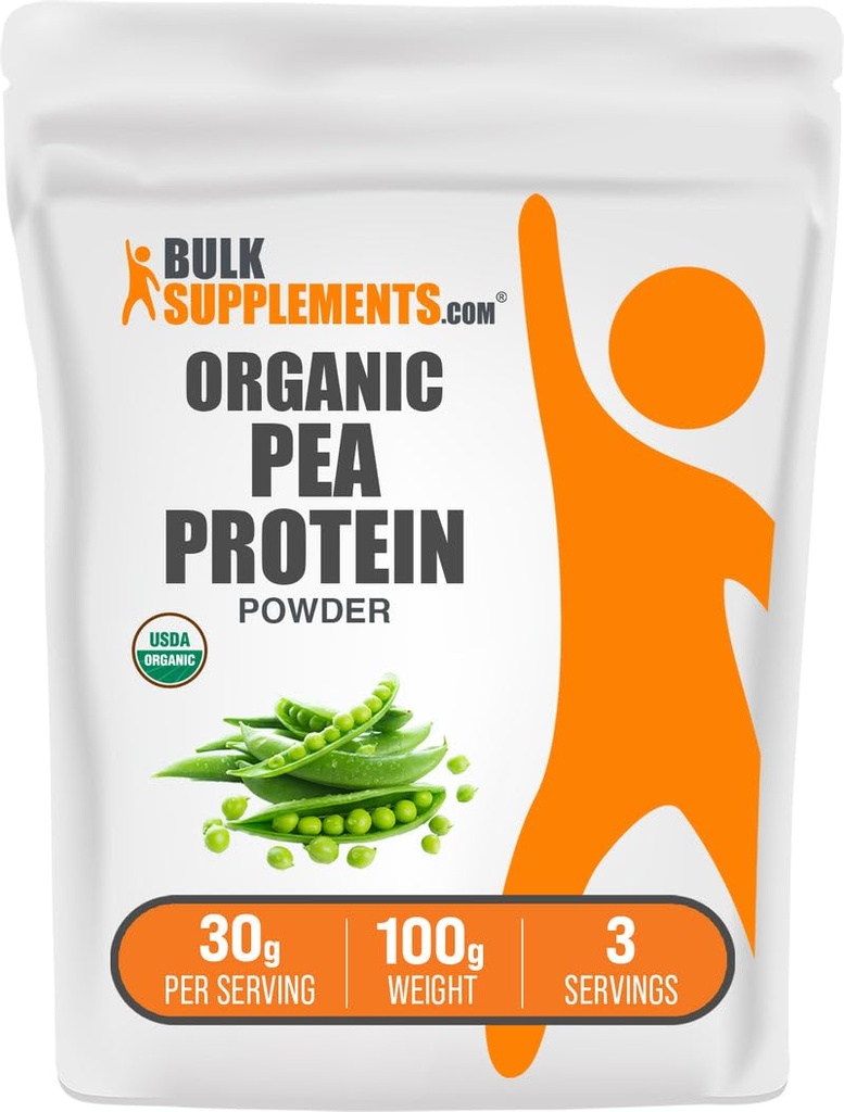 BulkSupplements.com Organic Pea Protein Powder - Plant Based & Vegan Protein Powder - Unflavored & Gluten Free, 30g per Serving, 100g (3.5 oz) (Pack of 1)
