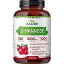 Zazzee D-Mannose, 1000 mg pro Servierung, 180 Vegan Kapseln, 3 Monate Versorgung, Potent & Fast-Acting, Zertifizierte Kosher, 100% reine, All-Natural Urinary Tract Health Support, 100% vegetarisch, Non-GMO