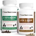 Reale Pilze 5 Verteidiger für Haustiere (90ct) und Lions Mane für Haustiere (120ct) - Bundle for Immune Strength & Cognition - Vegan, Non-GMO, Gluten-Free, Grain-Free Mushroom Pet Supplements