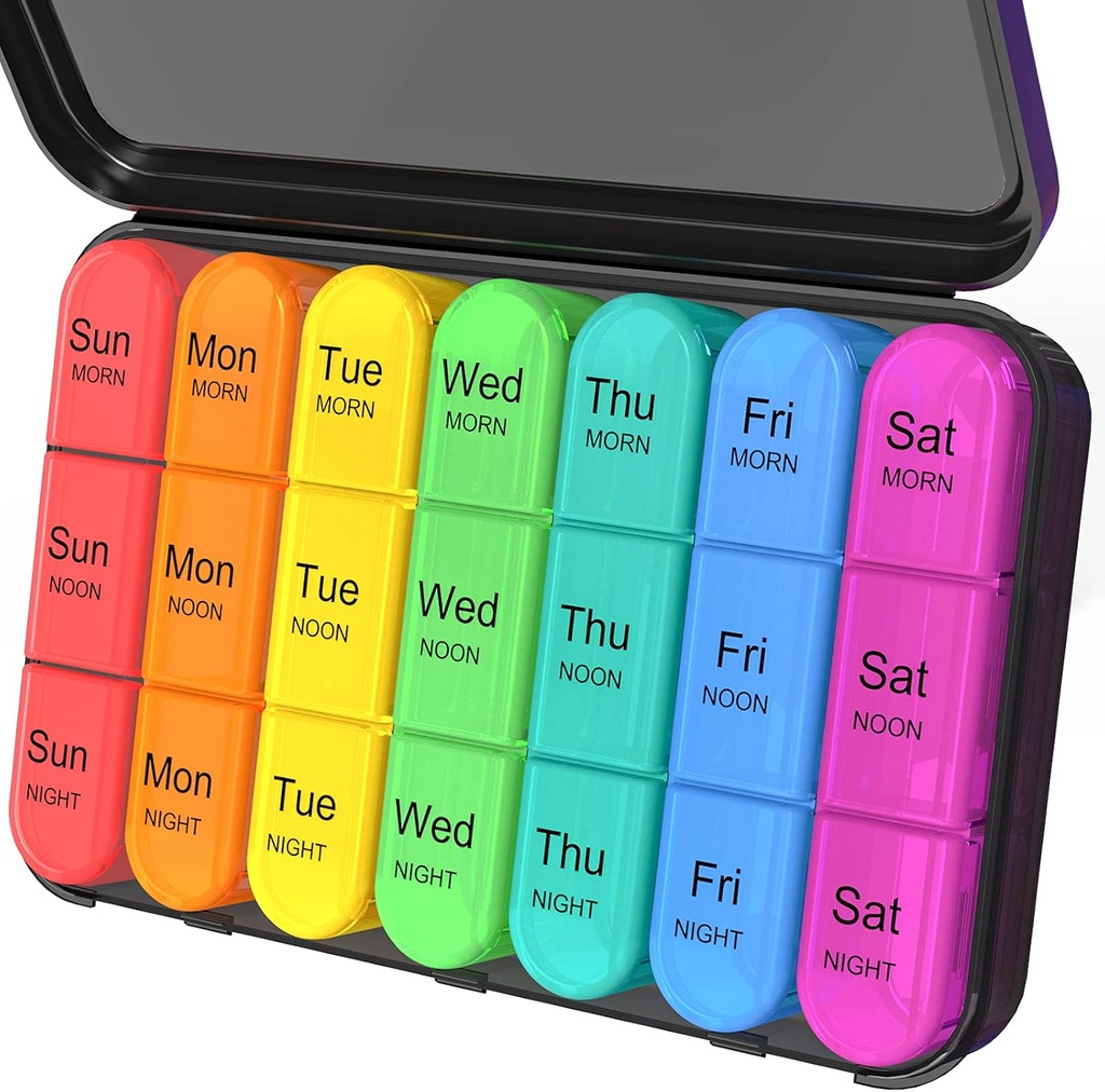 Daviky Pill Organisateur 3 fois par jour, Pill Box 7 jours par jour, cas hebdomadaires Organisateurs de médicaments pour retenir des vitamines et des médicaments