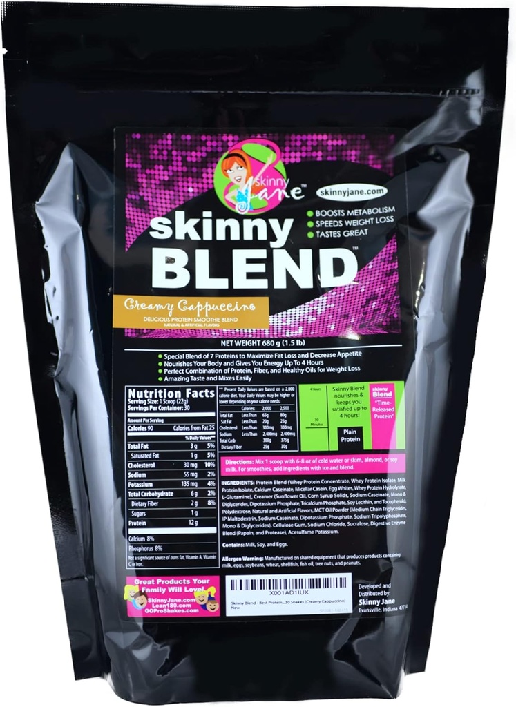 Skinny Blend - High Protein Shake für Damen - Low Carb, Keto Friendly Meal Ersatz - Satisfy Hunger, Boost Energy - 30 Shakes - Creamy Cappuccino