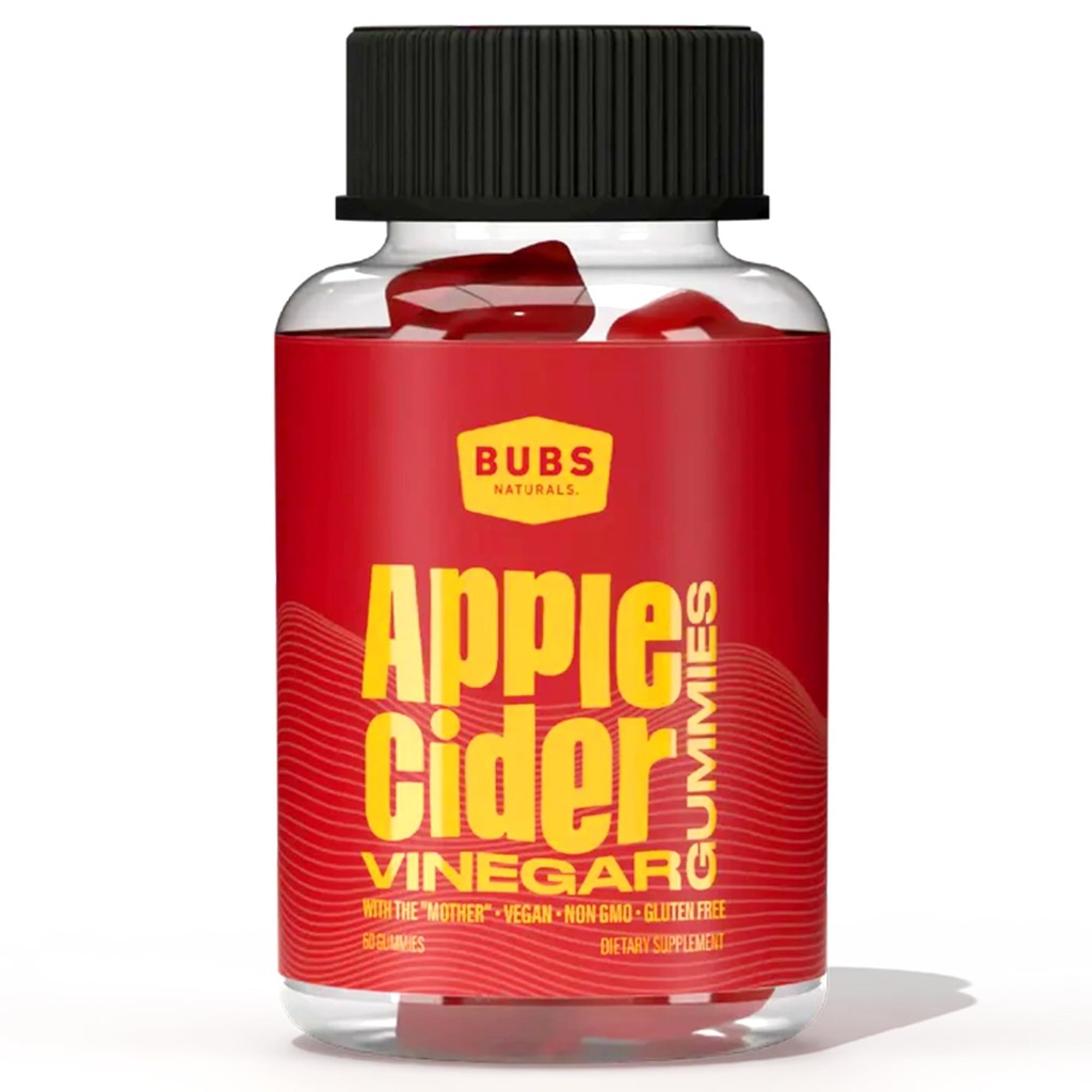 BUBS Naturals Apfel Apfel Apfelessig Gummie mit der Mutter, Alle natürlichen Vegan ACV Gummy Vitamine, unterstützt Detox, Digestion & Energy Booster mit B Vitamine, 60 Zähler