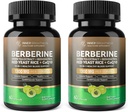 Berberine 1300mg avec extrait de thé vert, resvératrol, riz de levure rouge et CoQ10 – 13-en-1 Immune santé, soutien métabolique naturel – 60 capsules – non-OGM, laboratoire testé - 2 pack