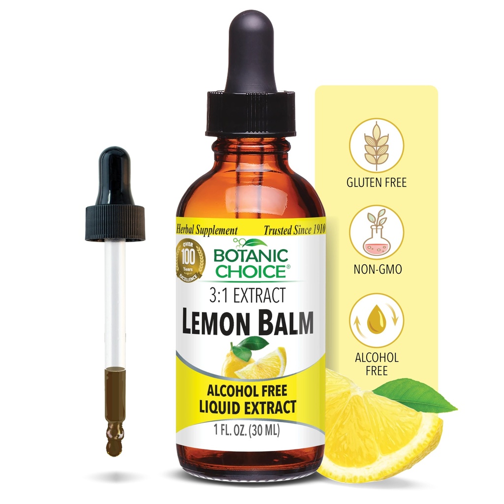 Choix botanique Baume de citron Extrait liquide, sans alcool, sans gluten Soutien traditionnel pour Tranquillité-Fast agissant 1 Oz fluide