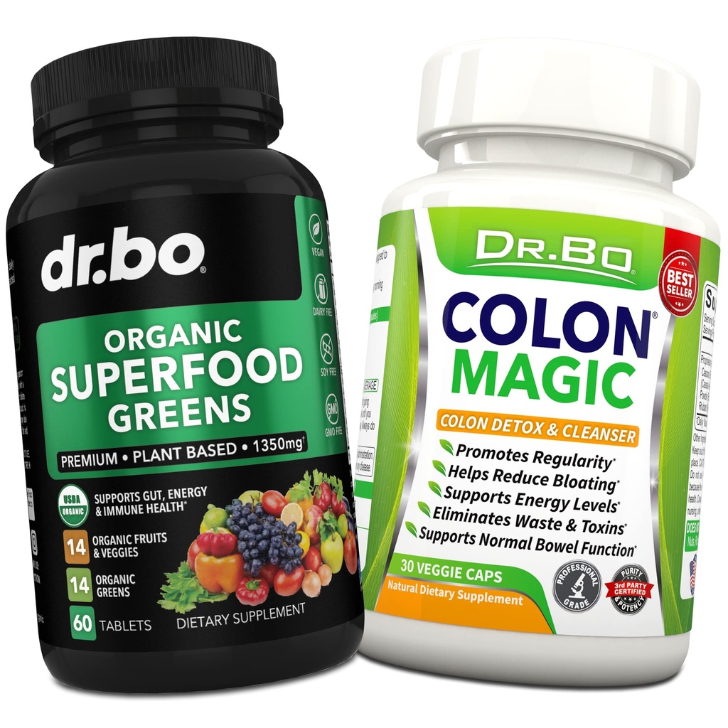 Les suppléments de légumes et de légumes bio Superfood Greens & Fruits - Colon Cleanse Detox Formula for Intestinal Bloating - Green Veggie Powder Blend Légume Foods & Constipation Relief Supplément Gut, Belly, Stomach