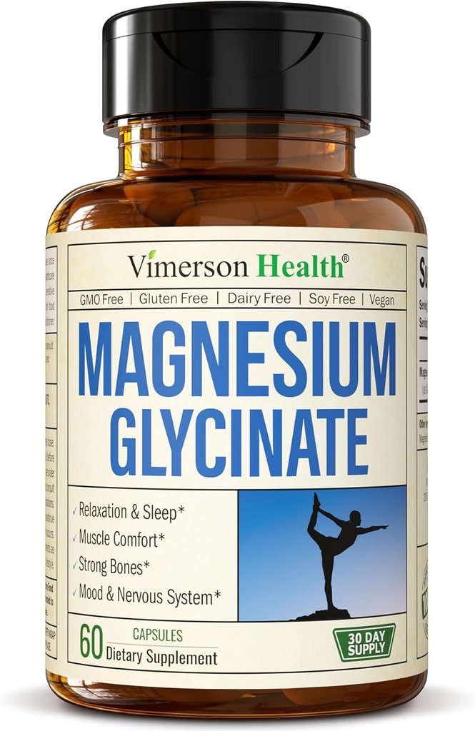 Reines Magnesium-Glycinat 200mg (Glicinato de Magnesio) – Chelat Magnesium-Ergänzung für Schlaf, Entspannung, Muskel- und Frauen-Wellness – besser absorbiert als Citrat oder Oxid – 60 Vegan-Kapseln