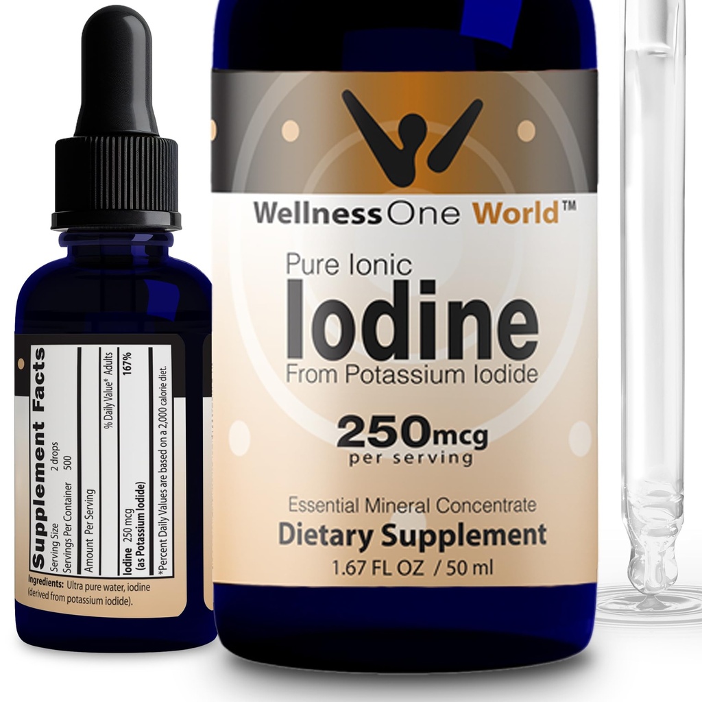 WellnessOne Iodine Tropfen für Schilddrüsenunterstützung - Fast Acting Liquid Iodine Supplement von Kaliumjodid - Toll für Immunität & Kognition & Maximiert die Eisenabsorption - 1.67 fl oz