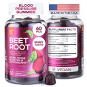 Betteraves pour haute pression artérielle - Gommies de racines de betterave fabriquées aux États-Unis avec cerise de tart - Suppléments d'oxyde nitrique pour l'énergie et la santé cardio - Vegan, Pas d'OGM, Pectine base - pour les femmes et les hommes, 60 Pcs