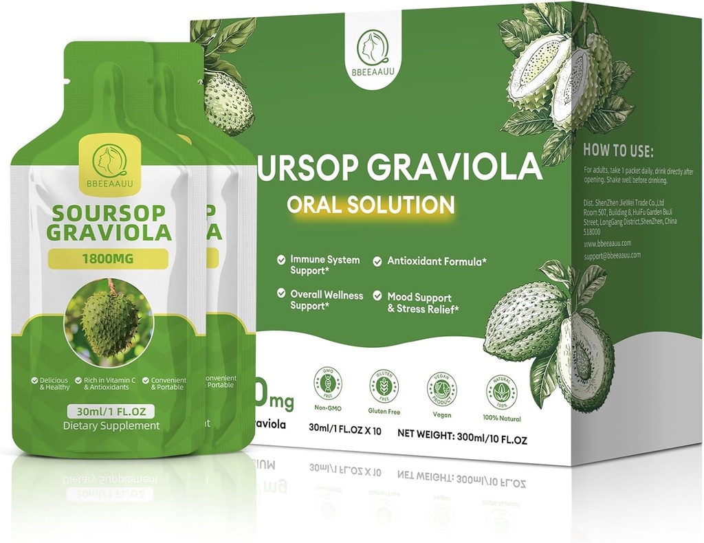 Soursop Graviola Oral Liquid 10 FL.OZ, hohe Absorption Soursop Bitter trinken für Damen und Herren, Frische Graviola Fruchtextrakt für Zelle* Regeneration, Immun- & Antioxidans Unterstützung, Ananas Flavor