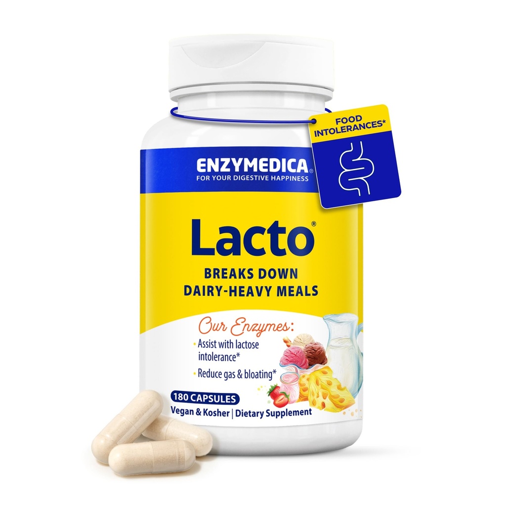 Enzymedica Lacto, erweiterte Lactase Pillen für Dairy-Unterstützung, hilft nach unten Lactose, Casein & Fat, Dairy Relief Pillen, Vegan, 180 Kapseln