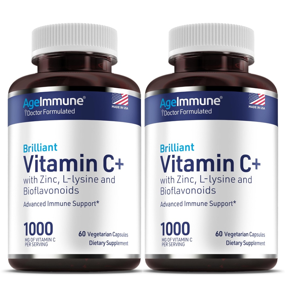Vitamin C 1000mg-Komplex mit L-Lysine 500mg, Zink-Gluconat 12mg, Bioflavonoide 300mg. Doctor Formulierte Magnesium-Stearate-freie Ergänzungen für gesunde Immunsystem-Unterstützung. Zwei Flaschen.(2)