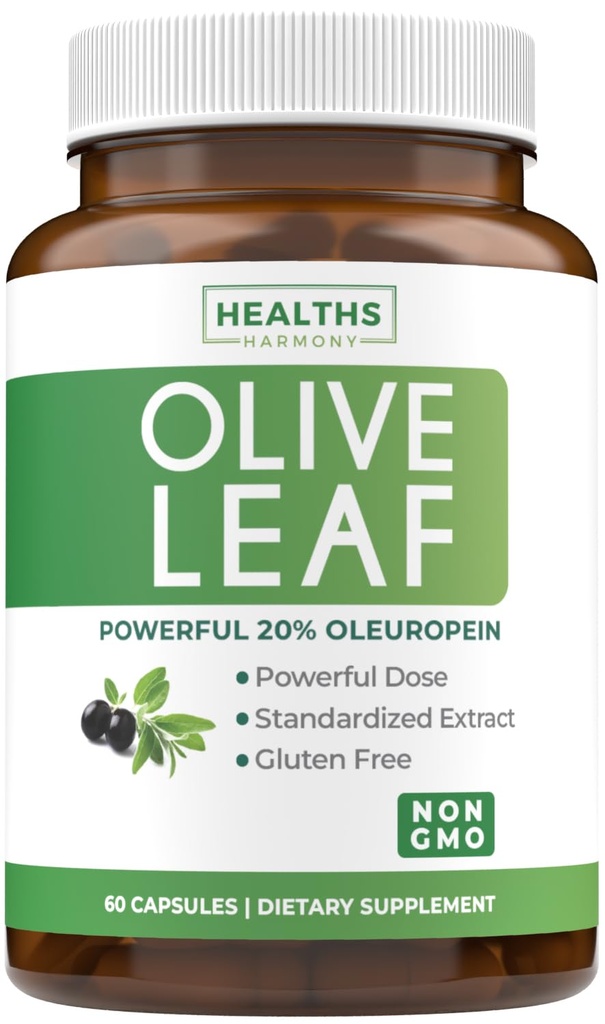 Super Strength Olive Leaf Extract Capsules - Vegan Non-GMO 750mg Extrait d'olive avec 20% Oleuropein Antioxydant Supplément pour Immunity Skin and Heart Health Support - Fabriqué aux États-Unis (2 mois d'approvisionnement)