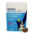 Vetnique Glandex Probiotiques quotidiens pour chiens avec prébiotiques pour soutenir la santé des gorgés avec fibres et enzymes digestives, chips probiotiques ou poudres (30ct Chews, bacon Chews)