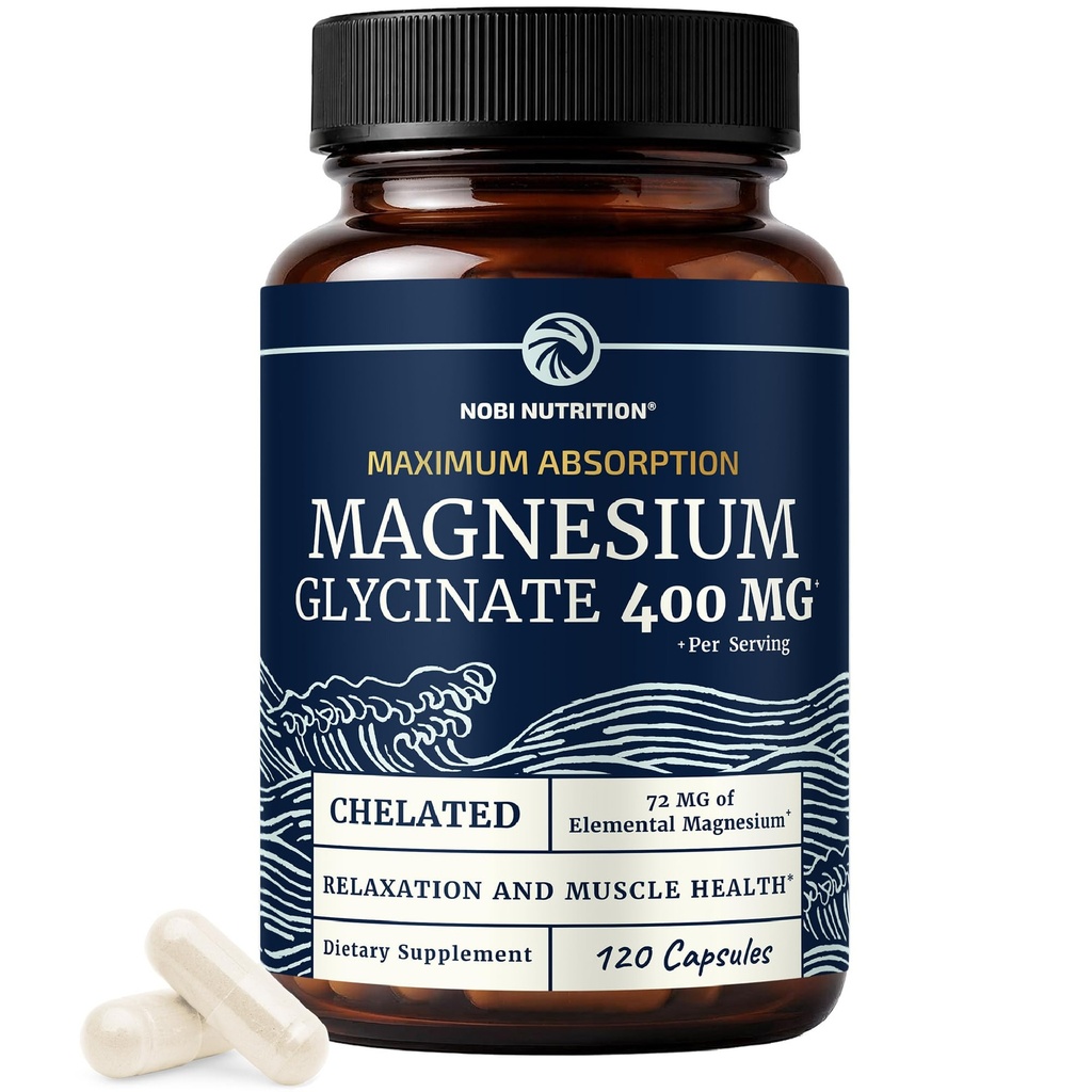 Magnesium Glycinate 400mg | Hohe Absorption Formel für Schlaf, Beruhigung, Muskelentspannung, Herz, Knochen & Nerve Unterstützung für Frauen & Men | Chelat Magnesium Glycinate Supplement | 120 Ct (2 Monate Versorgung)