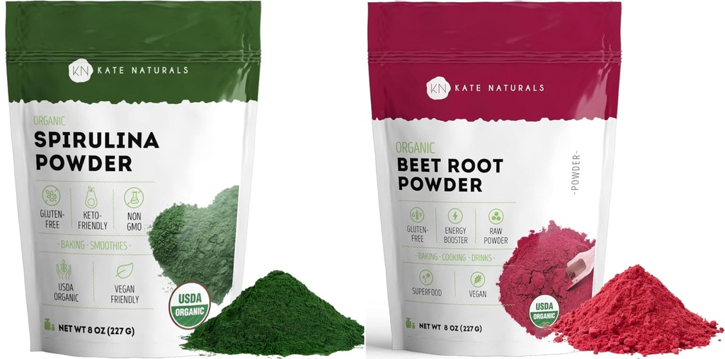 Kate Naturals Mélange de poudre de spiruline biologique et de poudre de betterave