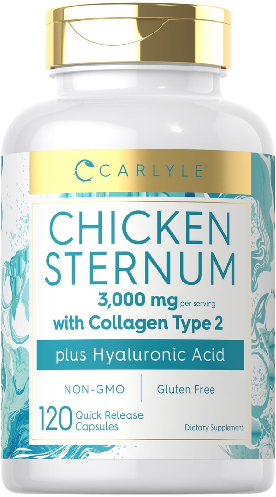 Carlyle Chicken Sternum Cartilage Collagen Capsules | Typ II 3000mg | 120 Pillen | mit Hyaluronsäure | Non-GMO, Glutenfrei