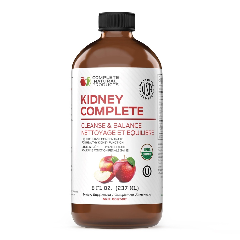 Complete Natural Products Kidney Complete - 8oz Organic Liquid for Kidney Support, Cleanse, and Detox with Apple Cider Vinegar, Lemon, & Organic Chanca Piedra.