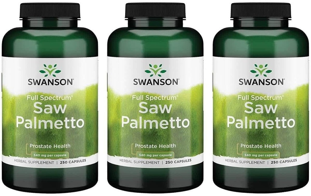 Swanson Saw Palmetto - Herbal Supplement Promoting Male Prostate Health Support - Natural Hair Supplement & Urinary Health Support (540 mg 250 Capsules) (3 Pack)