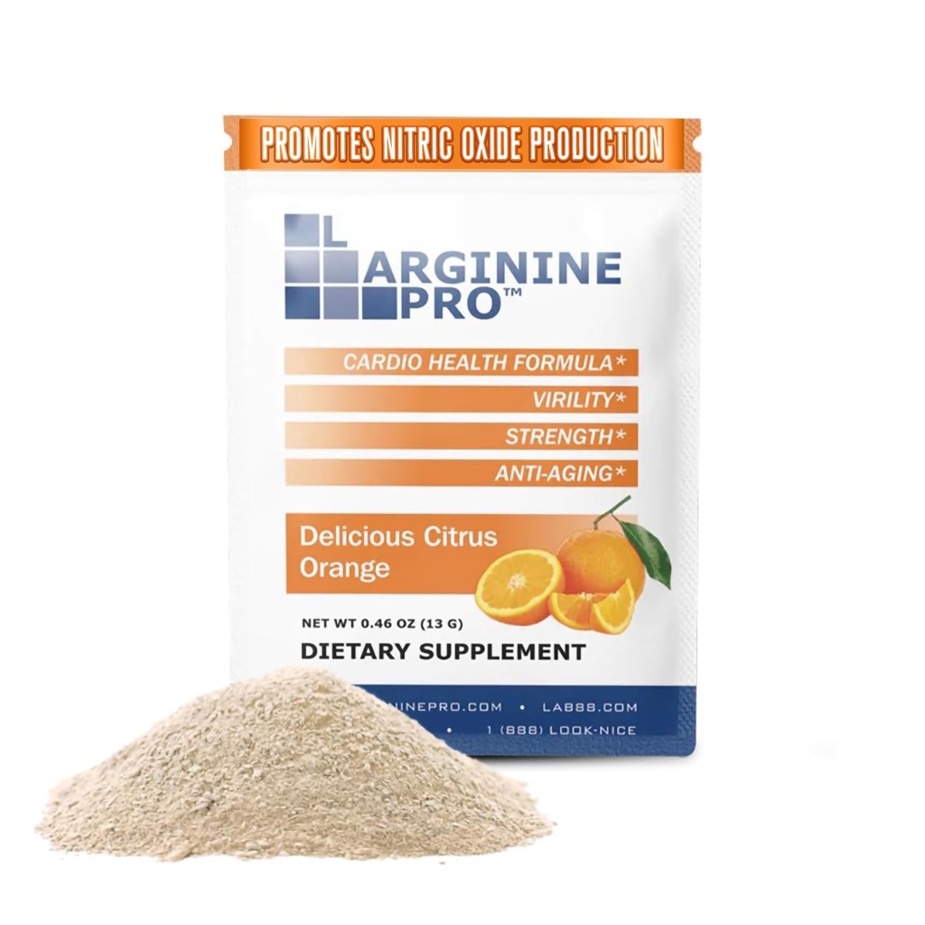 L-ARGININE PRO Supplement Pulver | 30 Pakete Single Serve Reisegröße | 5.500mg L-Arginin Plus 1.100mg L-Citrulline, Orange