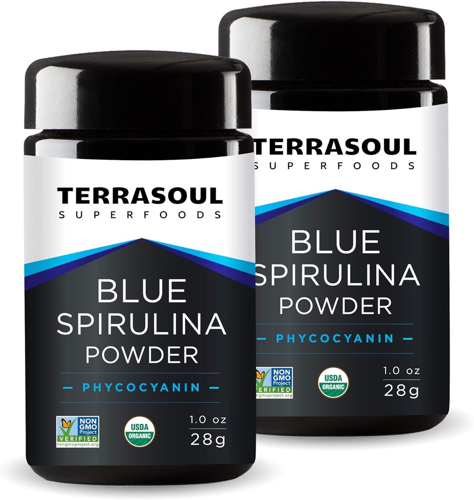 Terrasoul Superfoods Poudre de Spiruline Bleue Biologique (dans la Jarre en verre de Miron) : 2 Oz (2 Pack)