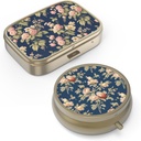 Pill Case Pill Box with Mirror Retro Small Pill Case for Purse or Pocket Bronze Pill Box or Vitamins, Fish Oil, Supplements, Pill Containe Travel Gifts（2PCS）