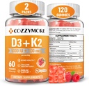 Zuckerfreies Vitamin D3 K2 Gummie, Vitamin D Gummies Supplement, 10000 IU + 200mcg D3 und K2 Ergänzungen, Tasty Gummy Vitamine, Unterstützung für Knochen Muskel Zähne Immun, 60 Portionen 120 Gummi, Himbeer